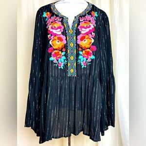 Savanna Jane Black Floral Embroidered Blouse